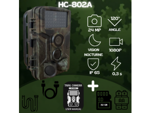 Caméra De Chasse HC-802A - 24 MP | 1080P | Vision Nocturne - NEUVE - Carte MicroSD + piles OFFERTES