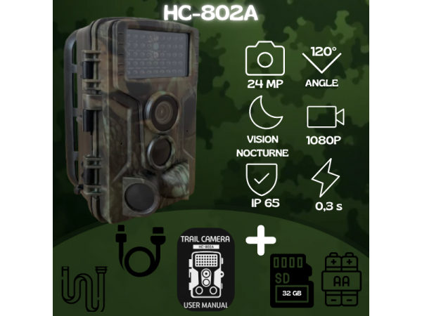 Caméra De Chasse HC-802A - 24 MP | 1080P | Vision Nocturne - NEUVE - Carte MicroSD + piles OFFERTES